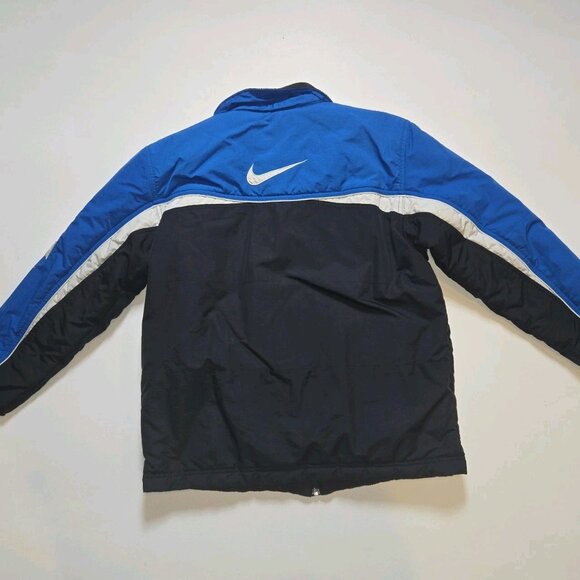 NIKE Full Zip Up Blue Black Reversible Windbreaker Jacket Boys Large Fleece Nylo - Picture 2 of 11